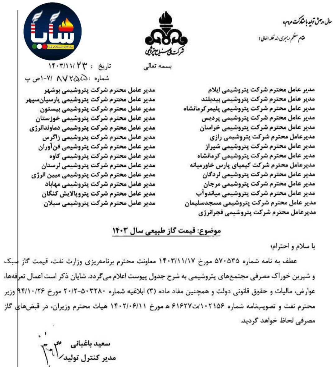 مصوبه افزایش قیمت گاز به پتروشیمی ها